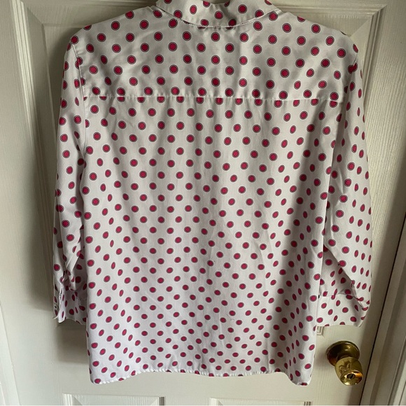 Foxcroft White & Hot Pink Polka Dot 3/4 Sleeve Button Down Dress Shirt 14 - Picture 4 of 5